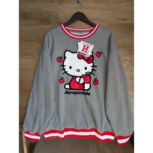 Aeropostale Sweatshirt Womens Large Gray Hello Kitty Graphic Print Crew Neck NWT